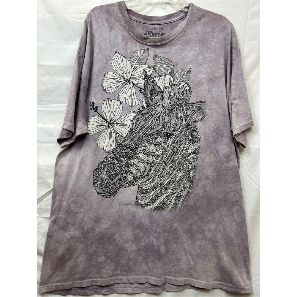 The Mountain Colowear Giraffe T Shirt XL Purple Tie Dye Floral Graphic Tee